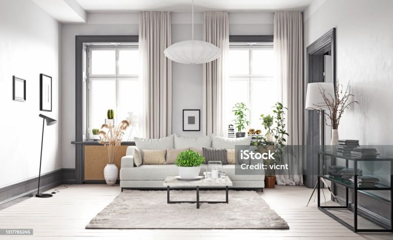 modern living interior design. 3d concept illustration